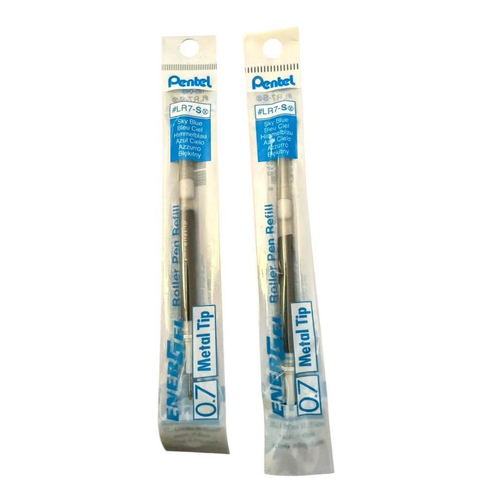 Pentel 2 Sky Blue EnerGel 0.7 Metal Tip Roller Pen Refill LR7-S